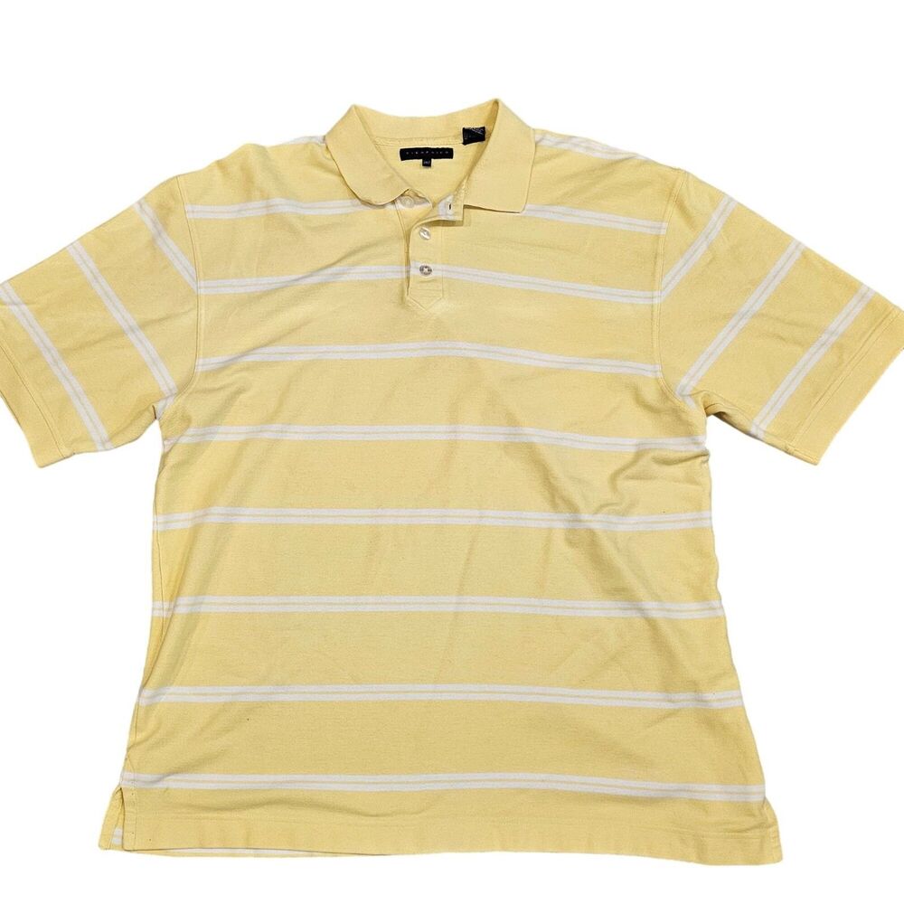Siegfried Yellow and White Striped Men's Short Sleeve Polo Shirt Size 2XLT